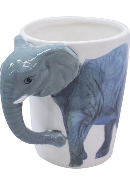 3d Animal Mug Serisi Özel Motifli El Boyaması Fil Tasarımlı Kahve Fincanı Kupa Bardak 300 Ml.