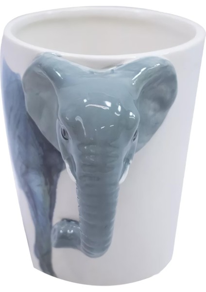 3d Animal Mug Serisi Özel Motifli El Boyaması Fil Tasarımlı Kahve Fincanı Kupa Bardak 300 Ml.