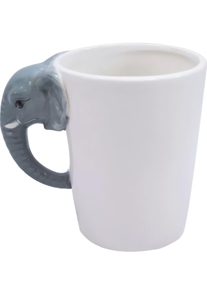 3d Animal Mug Serisi Özel Motifli El Boyaması Fil Tasarımlı Kahve Fincanı Kupa Bardak 300 Ml.