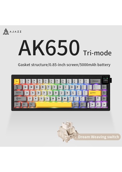 AK650 Kablosuz Mekanik Klavye 3 Modlu Tft Ekranlı Hot-Swap-65 Tuşlu Rgb Siyah/dream Switch fiyatları