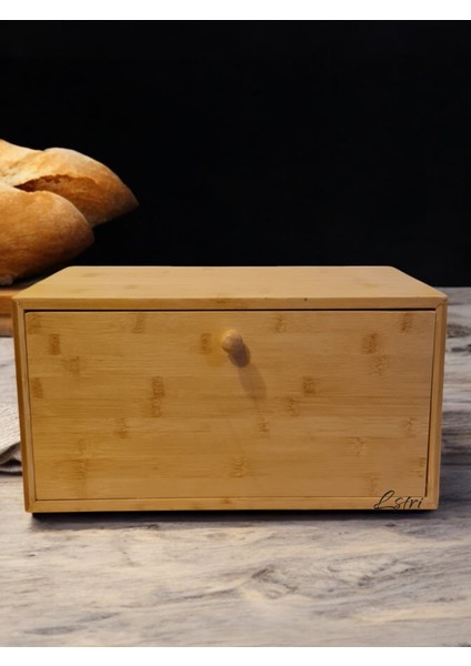Bambu Kapaklı Ahşap Ekmeklik Ekmek Saklama Kutusu - Lüx Büyük Ekmek Dolabı