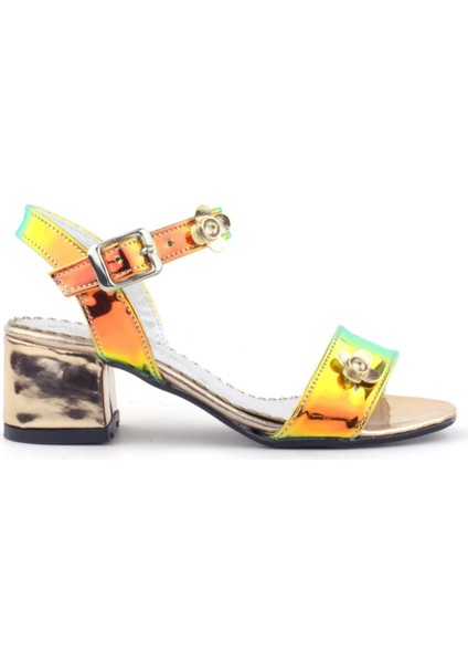 Pony Hologram Bakır Yeşil Kalın Topuklu Çiçek Detaylı Kız Çocuk Abiye Ayakkabı fiyatları