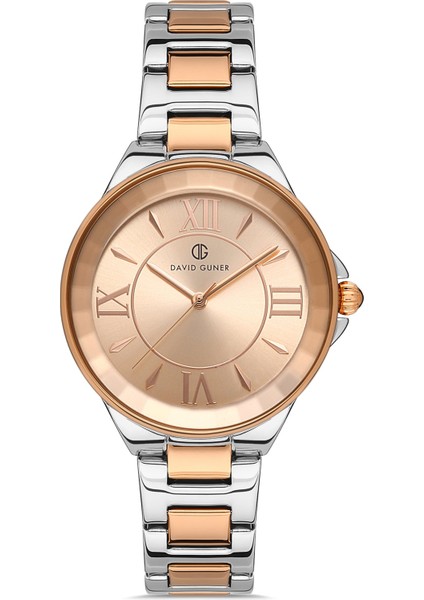 Davıd Guner Roma Rakamlı Rose Kadranlı Gümüş-Rose Paslanmaz Masif Çelik Kadın Kol Saati fiyatları