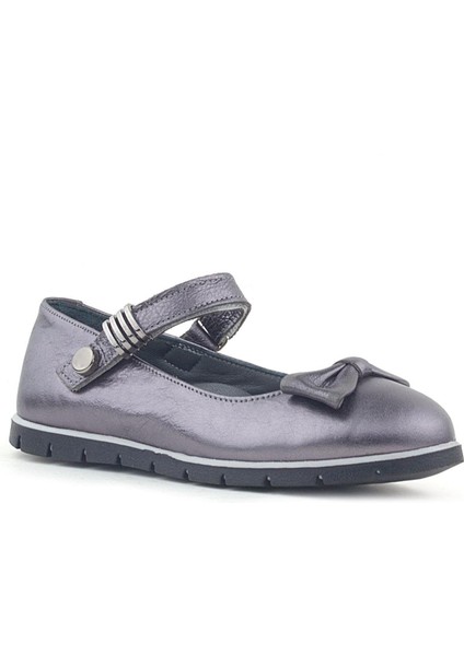 Deri Platin Toka Detaylı Cırtlı Kız Çocuk Babet Ayakkabı