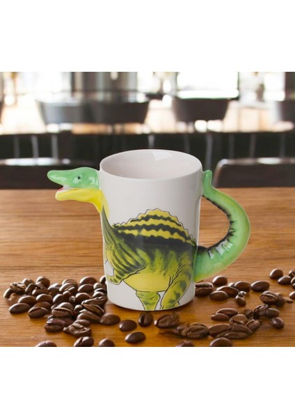 3d Animal Mug Serisi Özel Motifli El Boyaması Dinozor T-Rex Tasarımlı Kahve Fincanı Kupa Bardak 300 Ml