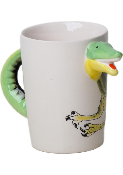 3d Animal Mug Serisi Özel Motifli El Boyaması Dinozor T-Rex Tasarımlı Kahve Fincanı Kupa Bardak 300 Ml