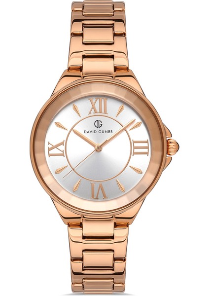 Davıd Guner Roma Rakamlı Beyaz Kadranlı Rose Paslanmaz Masif Çelik Kadın Kol Saati fiyatları