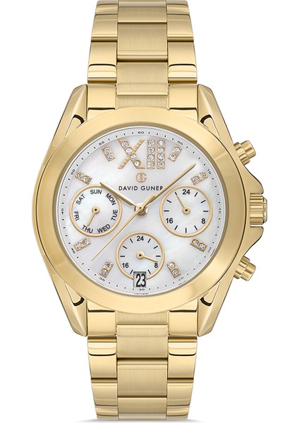 Davıd Guner Beyaz Kadranlı Sarı Paslanmaz Masif Çelik Kadın Kol Saati