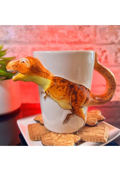 3d Animal Mug Serisi Özel Motifli El Boyaması Dinozor T-Rex Tasarımlı Kahve Fincanı Kupa Bardak