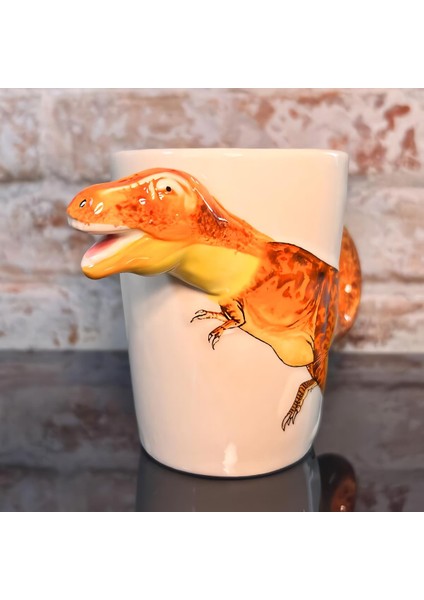 3d Animal Mug Serisi Özel Motifli El Boyaması Dinozor T-Rex Tasarımlı Kahve Fincanı Kupa Bardak