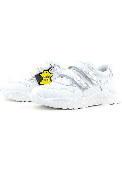 Hakiki Deri Beyaz Metal Detaylı Kız Çocuk Sneakers Ayakkabı fırsatları