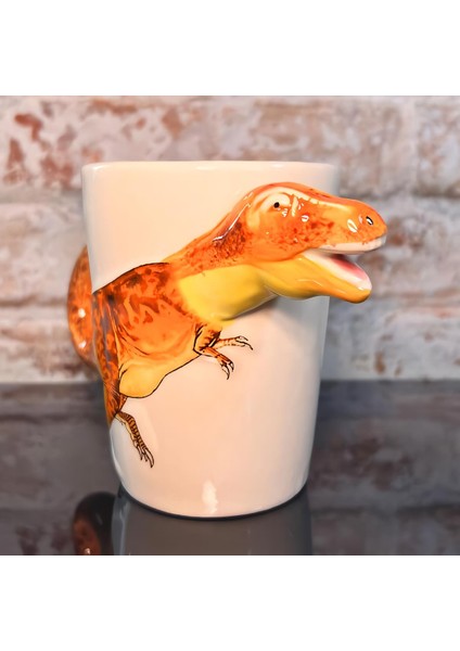 3d Animal Mug Serisi Özel Motifli El Boyaması Dinozor T-Rex Tasarımlı Kahve Fincanı Kupa Bardak