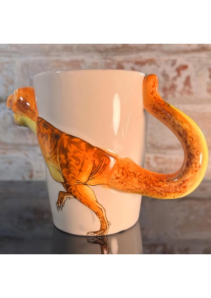 3d Animal Mug Serisi Özel Motifli El Boyaması Dinozor T-Rex Tasarımlı Kahve Fincanı Kupa Bardak