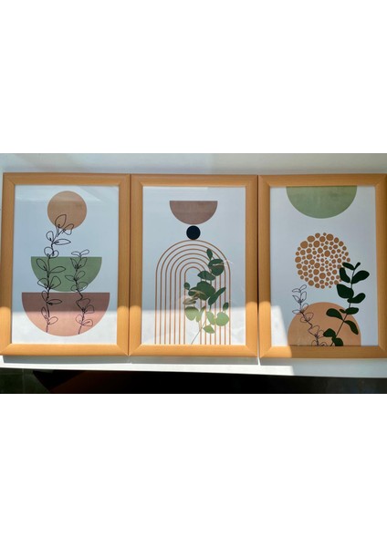 ''minimalist Bitki ve Geometri Desenli Çerçeveli Cam Tablo''