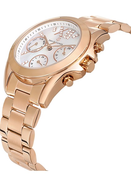 Davıd Guner Rose Kaplama Beyaz Kadranlı Paslanmaz Masif Çelik Kadın Kol Saati fırsatları