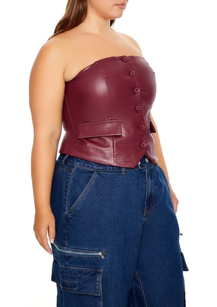 Plus Curve Suni Deri Straplez Üst