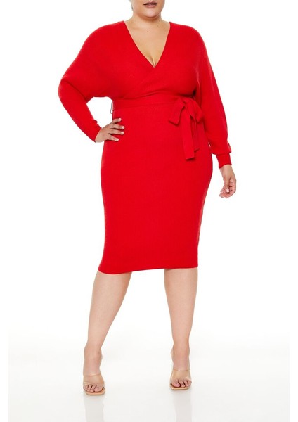Plus Size Kruvaze Yaka Elbise