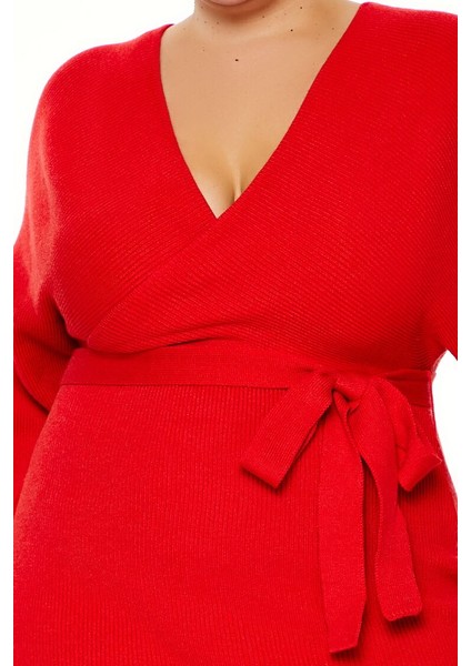 Plus Size Kruvaze Yaka Elbise