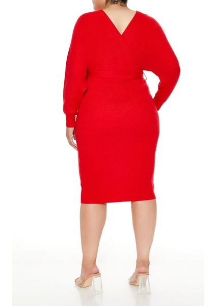 Plus Size Kruvaze Yaka Elbise