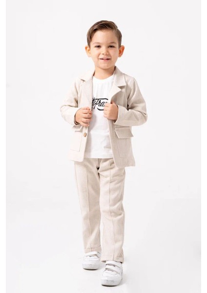 Keten Ceketli Çimalı Erkek Çocuk 3 lü takım - Bej fiyatları