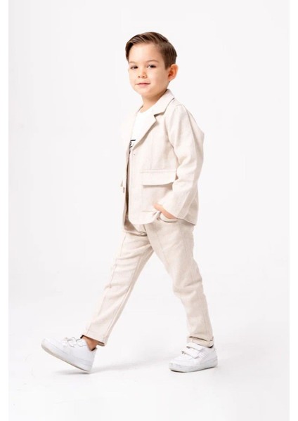 Keten Ceketli Çimalı Erkek Çocuk 3 lü takım - Bej fırsatları