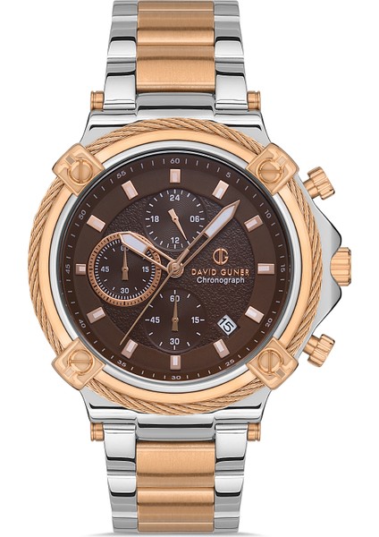 Davıd Guner Rose Beyaz Kaplama Kahverengi Kadran Erkek Kol Saati