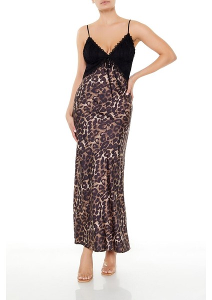Leopar Desenli Maxi Elbise