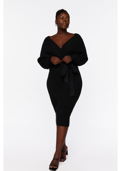 Plus Size Kruvaze Yaka Elbise