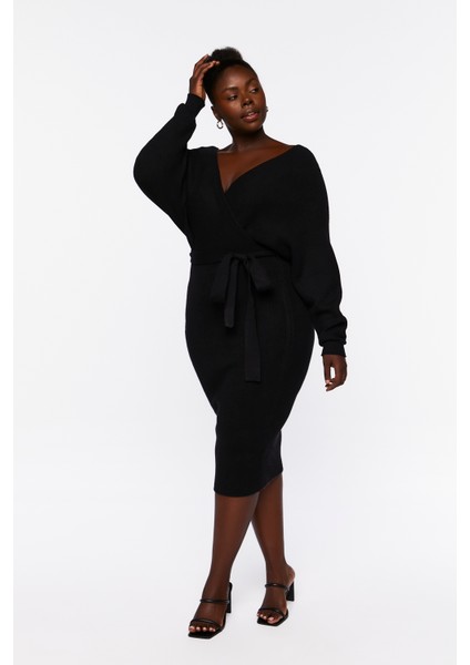Plus Size Kruvaze Yaka Elbise