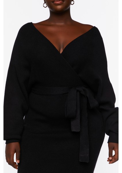 Plus Size Kruvaze Yaka Elbise