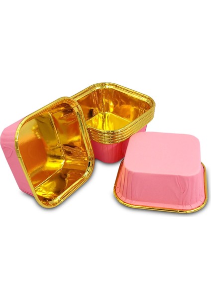 Muffin Kek Kapsülü Kare Pembe-Altın 25'li x 5 Paket