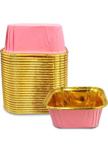 Muffin Kek Kapsülü Kare Pembe-Altın 25'li x 5 Paket
