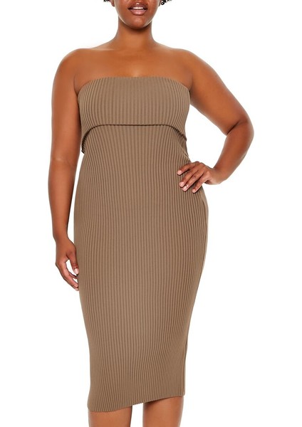 Plus Curve Straplez Midi Triko Elbise