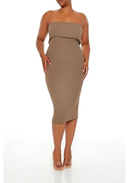 Plus Curve Straplez Midi Triko Elbise
