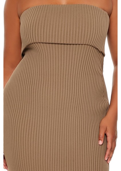 Plus Curve Straplez Midi Triko Elbise
