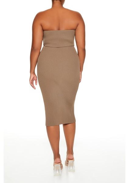Plus Curve Straplez Midi Triko Elbise
