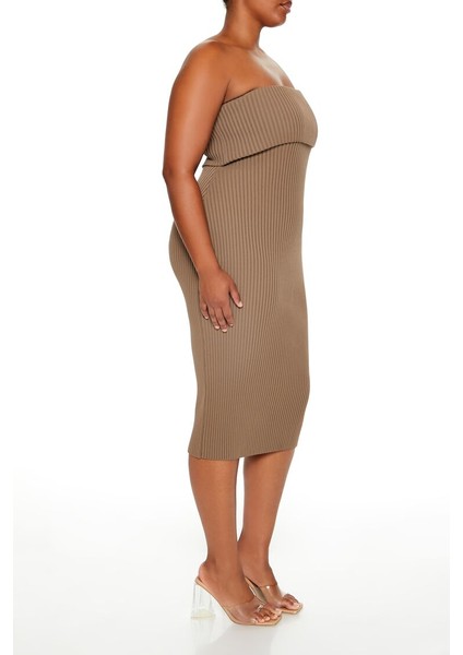 Plus Curve Straplez Midi Triko Elbise