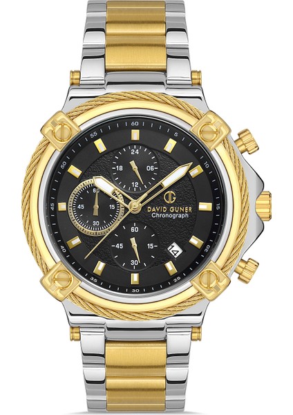 Davıd Guner Sarı Beyaz Kaplama Siyah Kadran Erkek Kol Saati