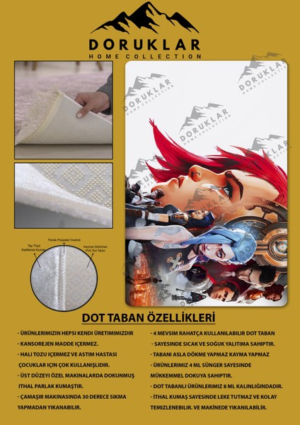 Kaymaz Taban Makinada Yıkanabilir Dijital Baskı Arcane Desenli Çocuk Odası Halısı Dot Taban Halı ARC08