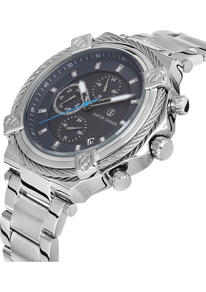 Davıd Guner Gri Kadranlı Kronometreli Gümüş Kaplamalı Erkek Kol Saati fırsatları