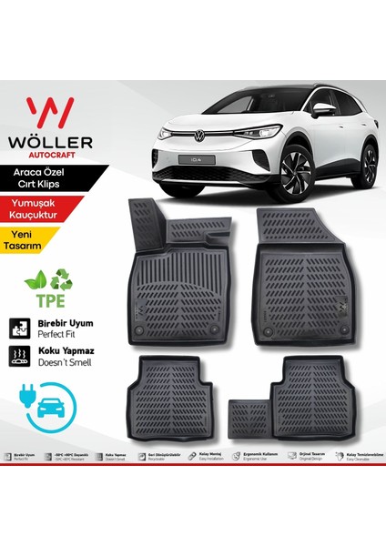 Volkswagen Id4 Paspas 2021 2025 Arası Uyumlu 3D Havuzlu Wöller Paspas