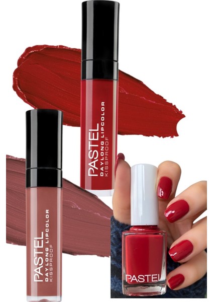 3 Lü Set Daylong Lipcolor Kissproof - Likit Mat Ruj 45 ve 09 + Oje 46