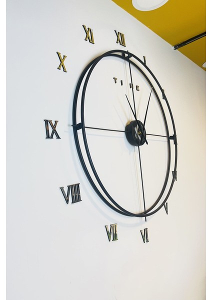 Roma Rakamlı Iskandinav 120 cm Siyah, Özel Tasarım Dekoratif Metal Duvar Saati modelleri
