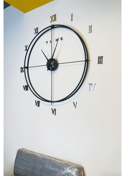 Roma Rakamlı Iskandinav 120 cm Siyah, Özel Tasarım Dekoratif Metal Duvar Saati fırsatları