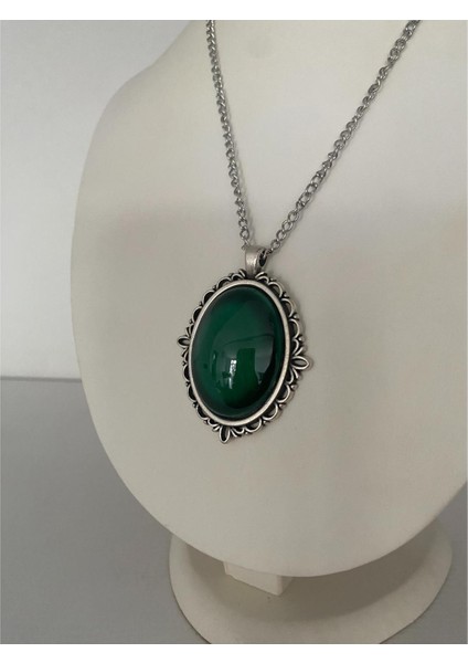 Iznik Çini Kolye Yeşil Renkli Model El Boyaması Gümüş Renk fırsatları