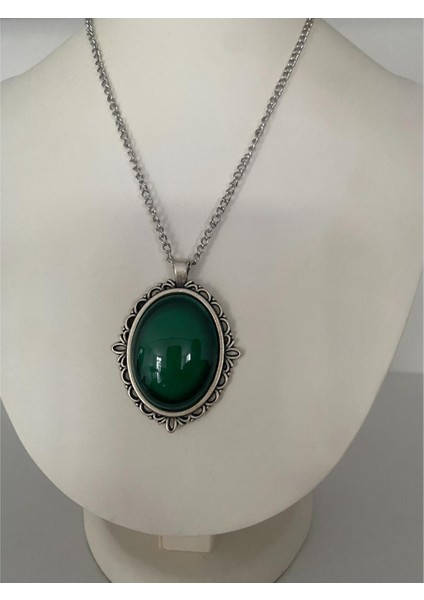 Iznik Çini Kolye Yeşil Renkli Model El Boyaması Gümüş Renk indirimleri