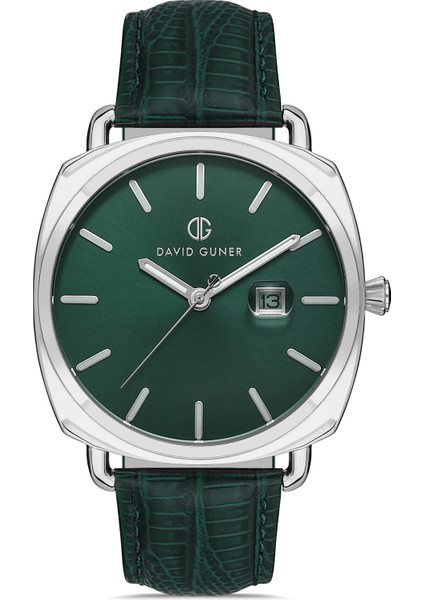 Davıd Guner Gümüş Kaplamalı Yeşil Kadranlı Erkek Kol Saati