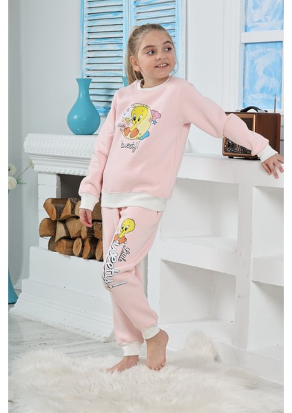 6182 Kız Çocuk Twety Baskılı Uzun Kol Pijama Takımı