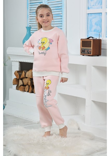 6182 Kız Çocuk Twety Baskılı Uzun Kol Pijama Takımı