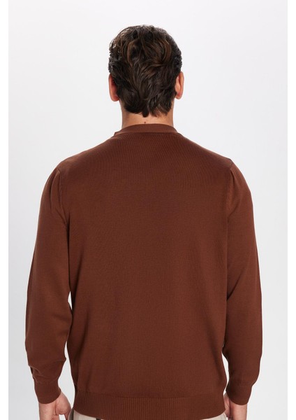 Erkek Slim Fit Düğmeli Düz Pamuklu Kahverengi Hırka indirimleri